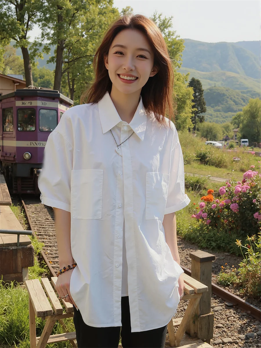 Short Sleeve Korean Style Shirts Long For Woman Blouses Elegant Women'S Clothing 2025 Trend Spring Regular Outdoor Causal Casual
Short Sleeve Korean Style Shirts Long For Woman Blouses Elegant Women'S Clothing 2025 Trend Spring Regular Outdoor Causal Casual