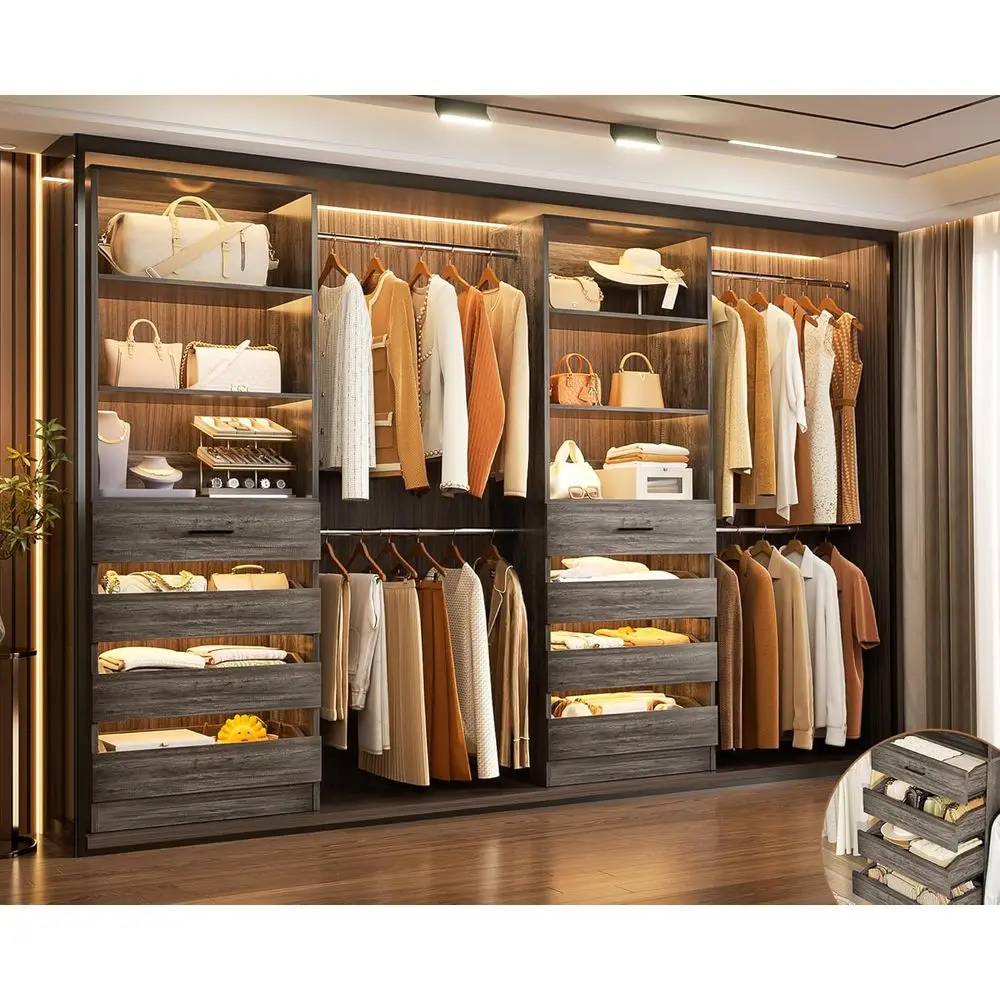 6-15ft Wooden Closet Organizer with Tower, 4-Rod Walk-in Wardrobe System in Black Oak
6-15ft Wooden Closet Organizer with Tower, 4-Rod Walk-in Wardrobe System in Black Oak