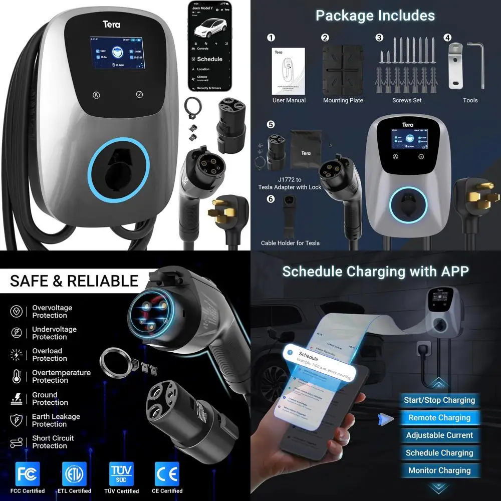 Зарядное устройство для электромобиля Tesla (EV): уровень 2, J1772 2024, обновленная ETL Energy Star 48A, с ручными усилителями настройки и расписанием
Зарядное устройство для электромобиля Tesla (EV): уровень 2, J1772 2024, обновленная ETL Energy Star 48A, с ручными усилителями настройки и расписанием