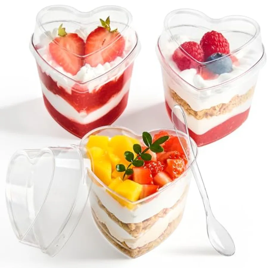 Pack 5 oz Heart Shaped Dessert Cups with Lids and Spoons, Mini Plastic Parfait Cups Graduation Shooter Cups for Appetizer Mouss
Pack 5 oz Heart Shaped Dessert Cups with Lids and Spoons, Mini Plastic Parfait Cups Graduation Shooter Cups for Appetizer Mouss