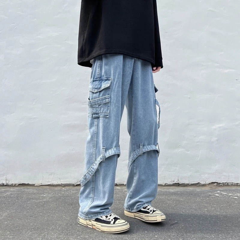 Mens Fashion Casual High Leg Straight Strap Men's Brand Clothing Black Light Blue Pants Straight Flocking Trousers Denim Jean
Mens Fashion Casual High Leg Straight Strap Men's Brand Clothing Black Light Blue Pants Straight Flocking Trousers Denim Jean