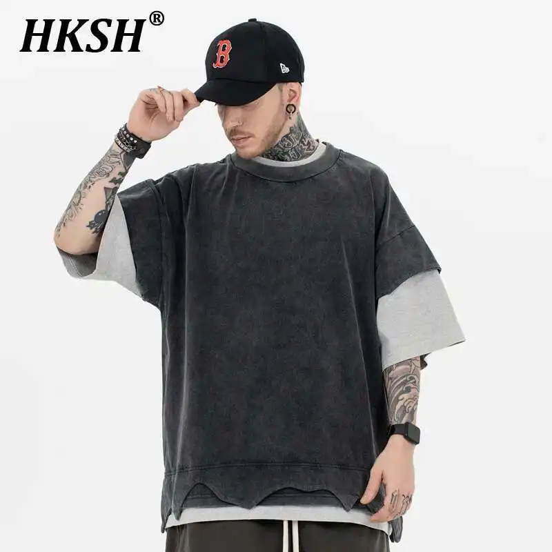 HKSH Men's Streetwear Summer New High Street Distressed Spliced Double-layer Patchwork Cotton Short Sleeve Punk Chic Tees HK1449
HKSH Men's Streetwear Summer New High Street Distressed Spliced Double-layer Patchwork Cotton Short Sleeve Punk Chic Tees HK1449