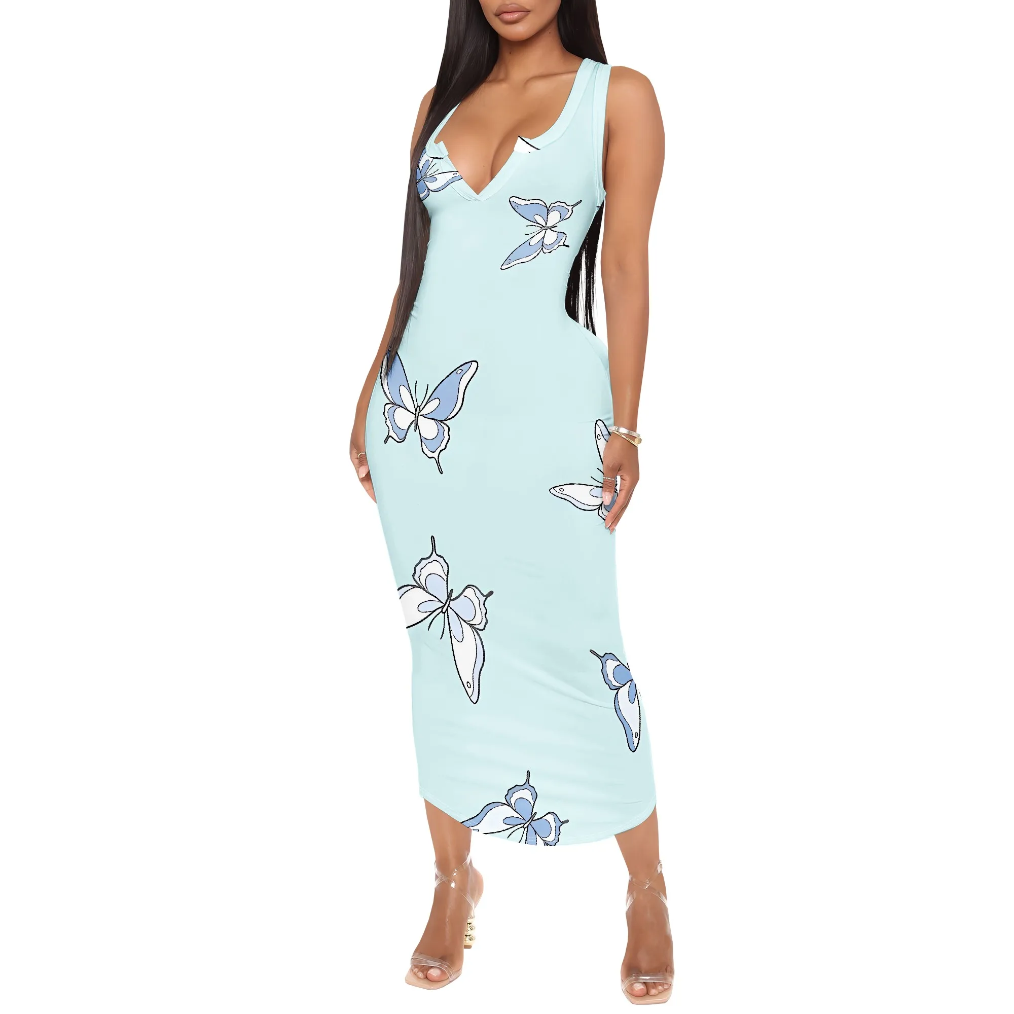 Women's 2025 spring and summer sleeveless knee length dress with hollowed out pullover, butterfly print beach casual dress
Women's 2025 spring and summer sleeveless knee length dress with hollowed out pullover, butterfly print beach casual dress