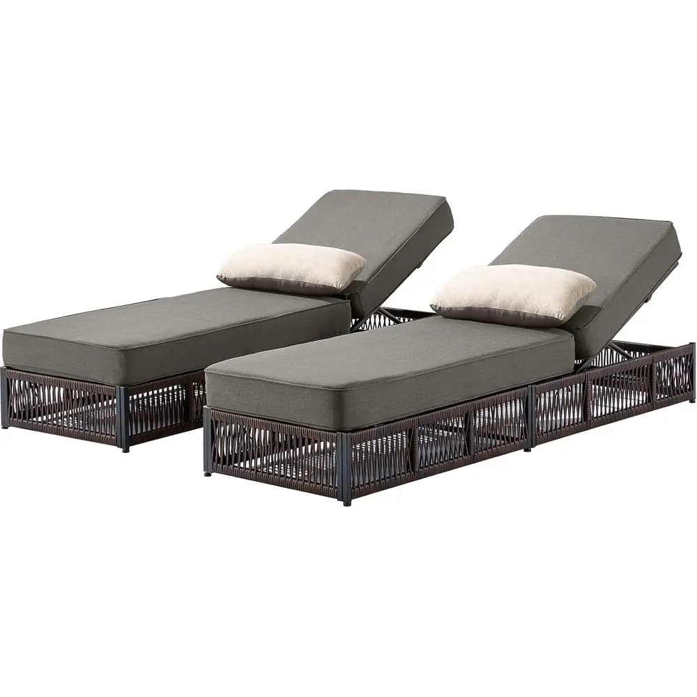 Set of 2 Brown Wicker Recliners with 5 Thick Cushions for Patio, Poolside, and Outdoor Lounge Areas
Set of 2 Brown Wicker Recliners with 5 Thick Cushions for Patio, Poolside, and Outdoor Lounge Areas