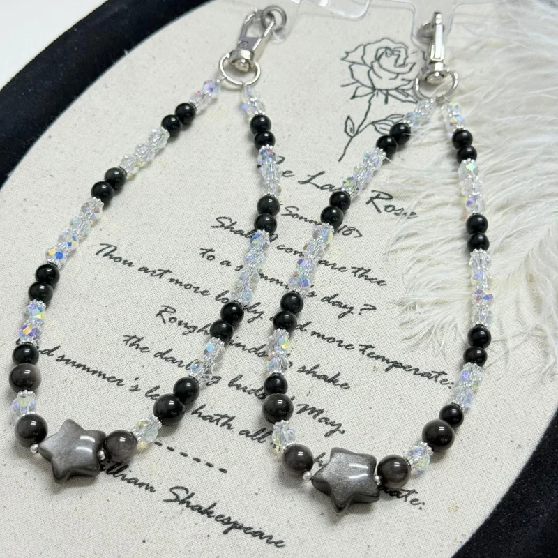 Natural silver obsidian star carving piece, handmade beaded phone charm, bag charm, keychain accessory, decorative pendant
Natural silver obsidian star carving piece, handmade beaded phone charm, bag charm, keychain accessory, decorative pendant