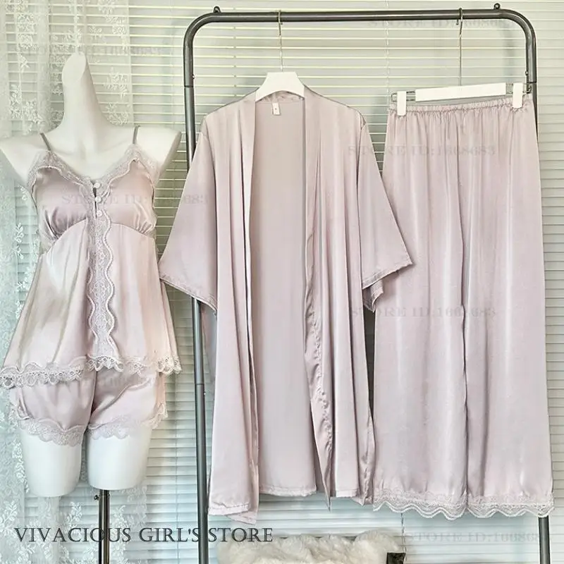 New Female 4PCS Robe Pajamas Set Sleepwear Ice Silk Kimono Gown Bathrobe Lounge Wear Loose Casual Trouser Pijamas Suit Homewear
New Female 4PCS Robe Pajamas Set Sleepwear Ice Silk Kimono Gown Bathrobe Lounge Wear Loose Casual Trouser Pijamas Suit Homewear