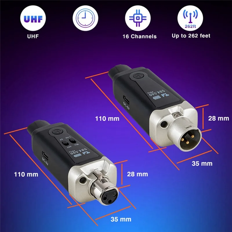 B63B-Wireless Microphone Transmitter Receiver System With Wired To Wireless Adapter For Condenser 5V/ Dynamic 48V Universal
B63B-Wireless Microphone Transmitter Receiver System With Wired To Wireless Adapter For Condenser 5V/ Dynamic 48V Universal