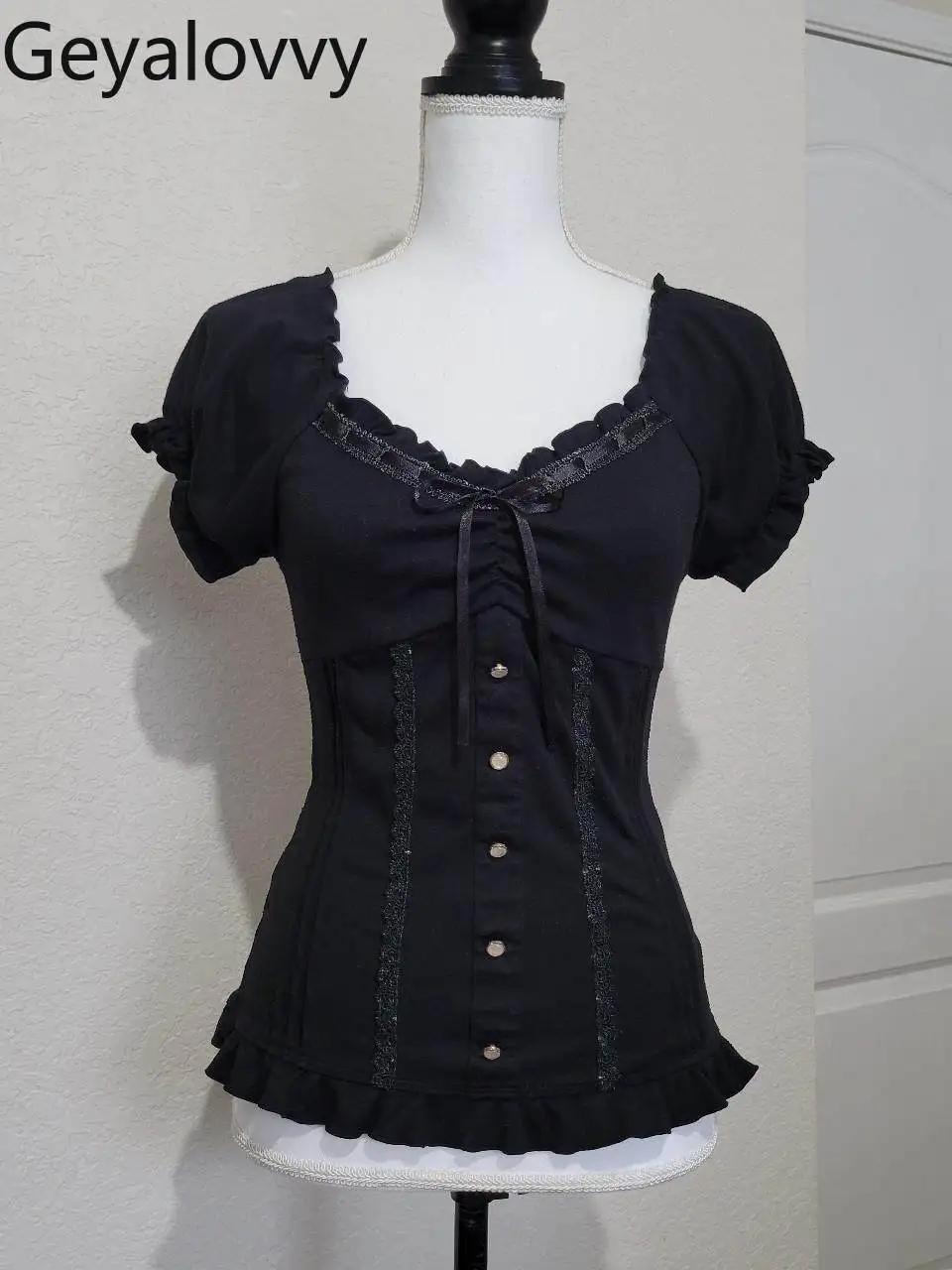 Original Black Lace Trim Puff Sleeve Women's Tops Summer Vintage Style Short Sleeve Shirt Fashion Solid Color Elegant Blouse
Original Black Lace Trim Puff Sleeve Women's Tops Summer Vintage Style Short Sleeve Shirt Fashion Solid Color Elegant Blouse