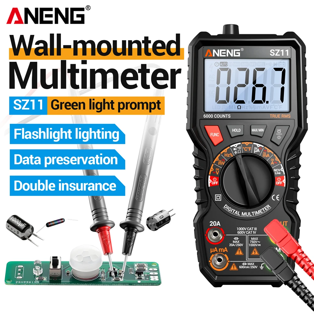 ANENG SZ11 Digital Multimeter 6000 Counts AC/DC Voltage Current Tester NCV Resistance Capacitor Temp Electrician Detector Tools
ANENG SZ11 Digital Multimeter 6000 Counts AC/DC Voltage Current Tester NCV Resistance Capacitor Temp Electrician Detector Tools