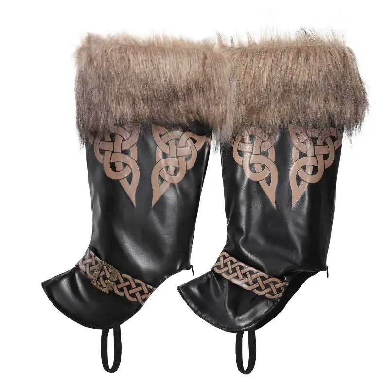 DAZCOS IN STOCK Medieval Faux Fur Boot Cover with CelticKnot Print Faux Leather Pirate Leg Covers with Zip Halloween Accessories 
DAZCOS IN STOCK Medieval Faux Fur Boot Cover with CelticKnot Print Faux Leather Pirate Leg Covers with Zip Halloween Accessories
