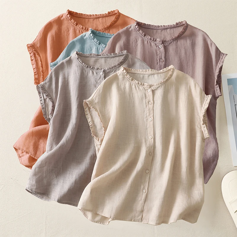 Japan Korean Style Summer New Solid Color Cotton Linen Shirt Women O-Neck Sleeveless Casual Loose Vest Blouse Tops
Japan Korean Style Summer New Solid Color Cotton Linen Shirt Women O-Neck Sleeveless Casual Loose Vest Blouse Tops