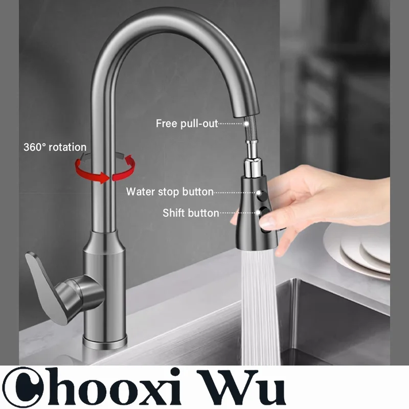Kitchen pull-out faucet, selected ceramic valve core hot and cold mixing basin faucet
Kitchen pull-out faucet, selected ceramic valve core hot and cold mixing basin faucet