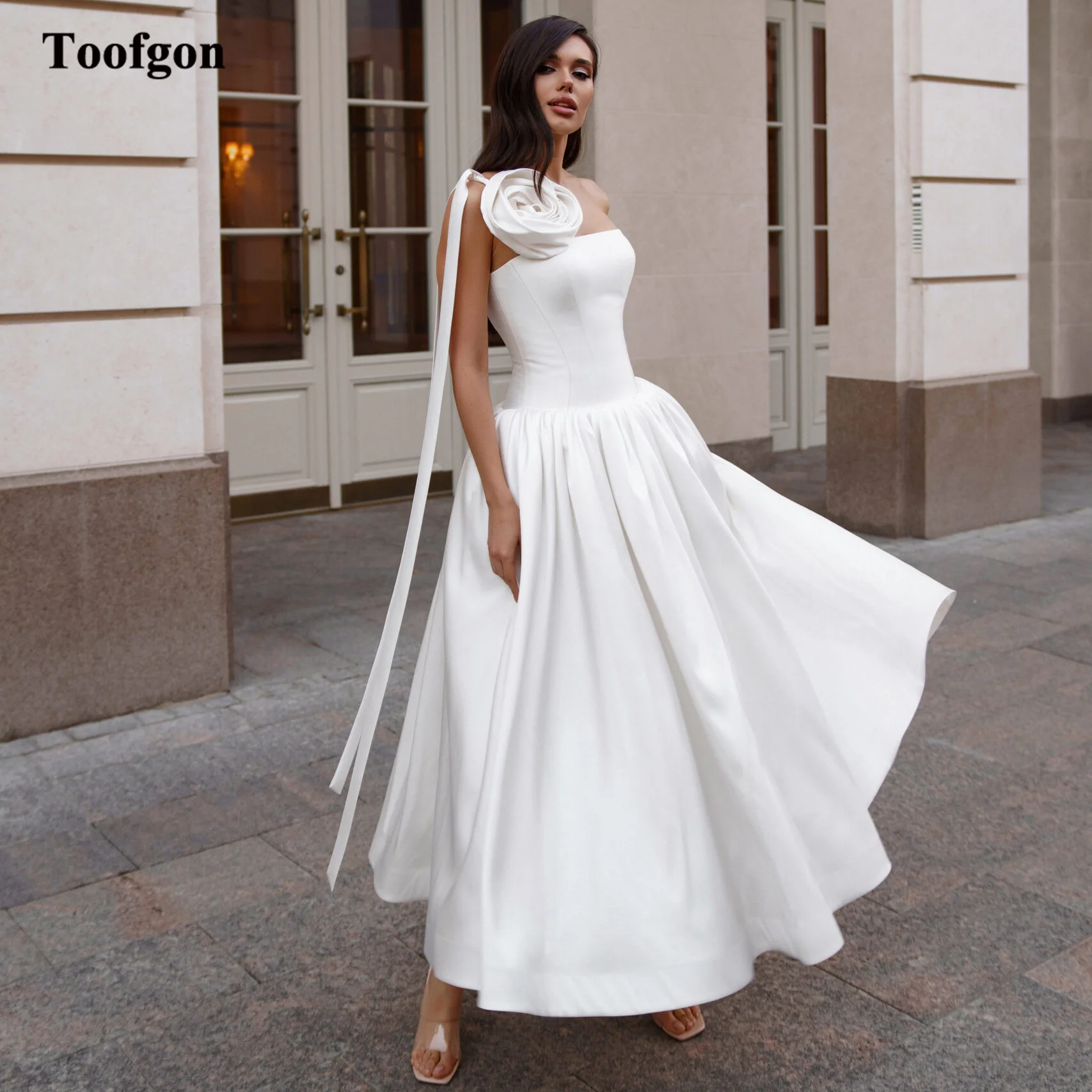 Toofgon Simple Satin Ankle Length Midi Wedding Dresses 3D Flower One Shoulder Customized Bride Gowns Formal Occasion Party Dress
Toofgon Simple Satin Ankle Length Midi Wedding Dresses 3D Flower One Shoulder Customized Bride Gowns Formal Occasion Party Dress