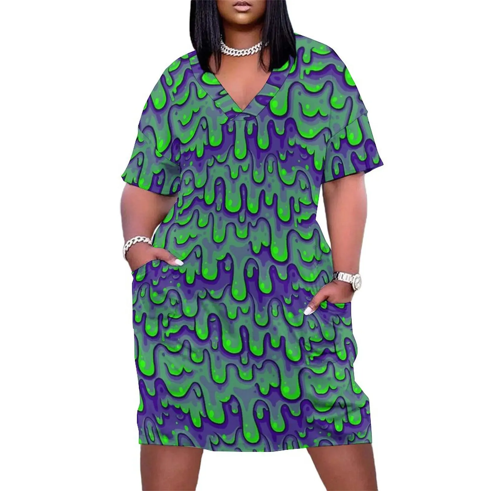 Green Slime Pattern Loose Pocket Dress wedding guest dress 2025 Women's summer suit
Green Slime Pattern Loose Pocket Dress wedding guest dress 2025 Women's summer suit