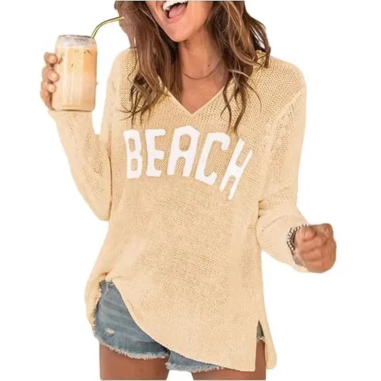 V Neck Letter Print Knit Tops Women Spring Summer Thin Knitwear Pullover Tee Blouses
V Neck Letter Print Knit Tops Women Spring Summer Thin Knitwear Pullover Tee Blouses