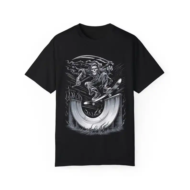 Grim Reaper Skateboarding T-Shirt, Halloween Scythe Skeleton Tee, Spooky Death Half-Pipe Shirt, Dark Gothic Reaper Apparel, Uniq
Grim Reaper Skateboarding T-Shirt, Halloween Scythe Skeleton Tee, Spooky Death Half-Pipe Shirt, Dark Gothic Reaper Apparel, Uniq
