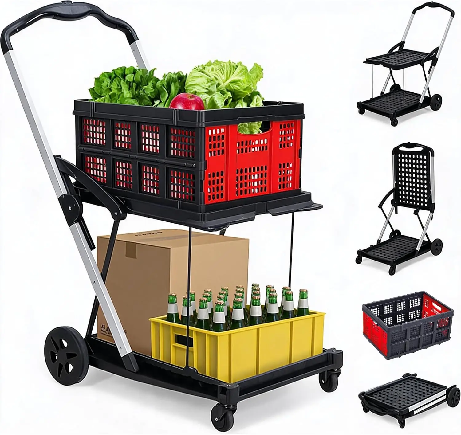 Collapsible Garden Cart, Two Tier Folding Utility Wagon, Lightweight Aluminum Rolling Trolley With Removable Grocery Crate For Shopping Travel Apartment Yard Work, Red
Collapsible Garden Cart, Two Tier Folding Utility Wagon, Lightweight Aluminum Rolling Trolley With Removable Grocery Crate For Shopping Travel Apartment Yard Work, Red