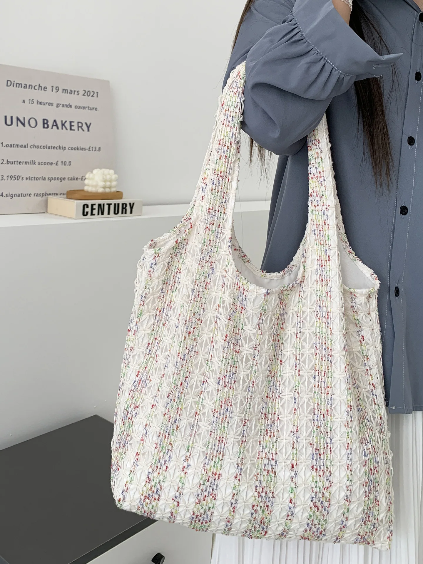 Neon Color Knitted Canvas Tote Bag for Women, Large Capacity Casual Shoulder Bag Fashion Commute School Bag for College Students Neon Color Knitted Canvas Tote Bag for Women, Large Capacity Casual Shoulder Bag Fashion Commute School Bag for College Students
