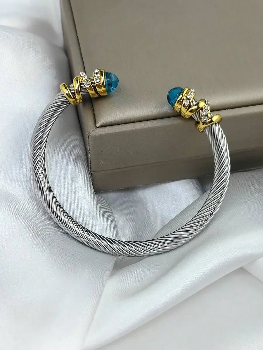 Stainless Steel Dual Tone Rhinestone Cable Bangle Bracelet For Women
Stainless Steel Dual Tone Rhinestone Cable Bangle Bracelet For Women