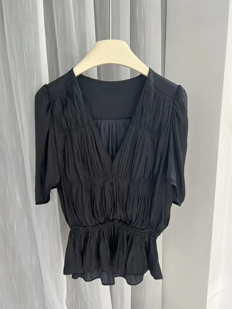 Summer Women's Pleated Blouse Elastic Waist V-Neck Short Sleeve Fashion Ladies Shirt
Summer Women's Pleated Blouse Elastic Waist V-Neck Short Sleeve Fashion Ladies Shirt