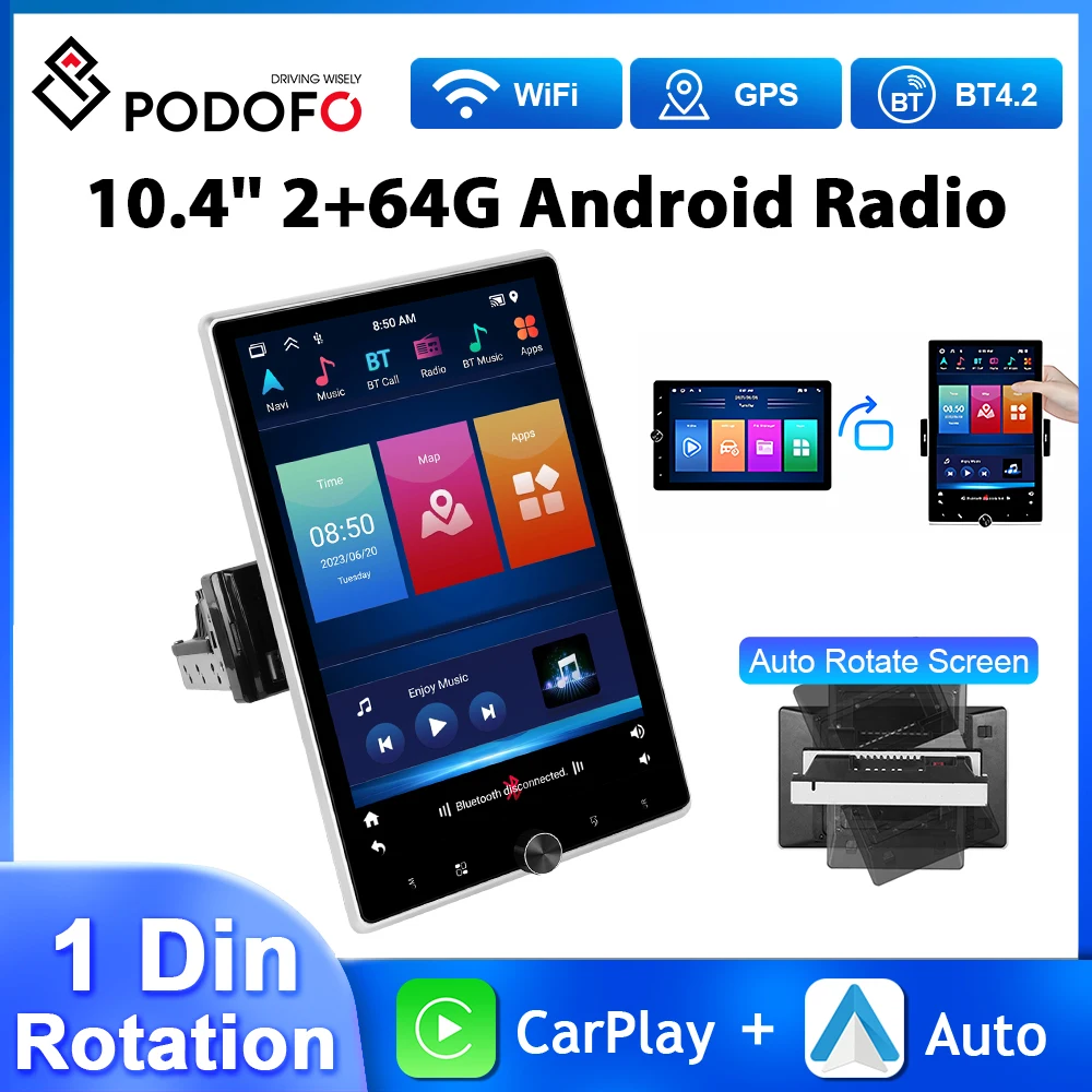 Podofo 10.4'' 1Din Android Car Radio 2+64G Rotation Multimedia Video Player Carplay Android Auto WIFI GPS Navigation Car Audio
Podofo 10.4'' 1Din Android Car Radio 2+64G Rotation Multimedia Video Player Carplay Android Auto WIFI GPS Navigation Car Audio