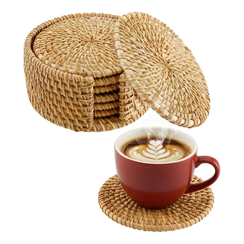 Handwoven Rattan Coasters for Drinks, Boho Wood Cup Coasters with Holder for Tabletop Protection, Vintage Coaster 6pcs Retail
Handwoven Rattan Coasters for Drinks, Boho Wood Cup Coasters with Holder for Tabletop Protection, Vintage Coaster 6pcs Retail