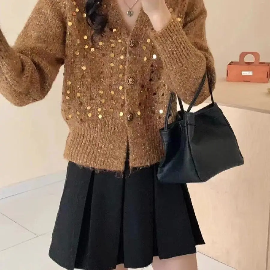 Fashion High Waist Knitted Cardigan Women Clothing Autumn New Solid Color Coarse Thread Sequined Loose Casual Sweater Women Tops
Fashion High Waist Knitted Cardigan Women Clothing Autumn New Solid Color Coarse Thread Sequined Loose Casual Sweater Women Tops