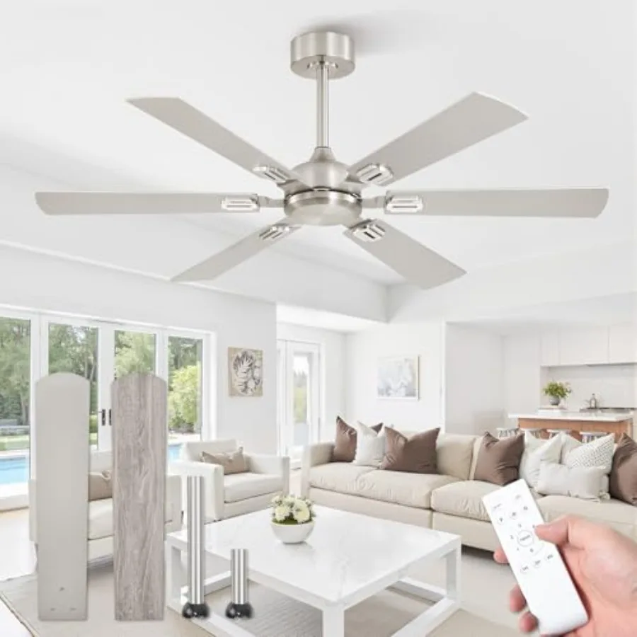 52 Inch Indoor or Covered Outdoor Ceiling Fan with Remote, Nickel Dual Finish Metal Blades, Quiet Reversible DC Motor, 6-Speed,
52 Inch Indoor or Covered Outdoor Ceiling Fan with Remote, Nickel Dual Finish Metal Blades, Quiet Reversible DC Motor, 6-Speed,