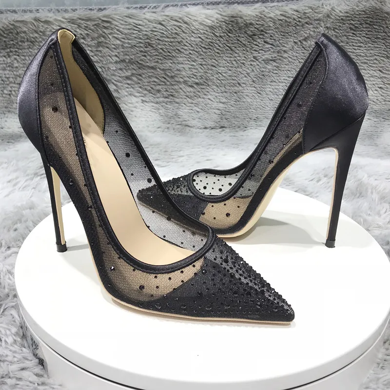 Spring and Autumn new black mesh breathable rhinestone pointed high heels 12cm bridesmaid bride style wedding shoes fairy shoes
Spring and Autumn new black mesh breathable rhinestone pointed high heels 12cm bridesmaid bride style wedding shoes fairy shoes