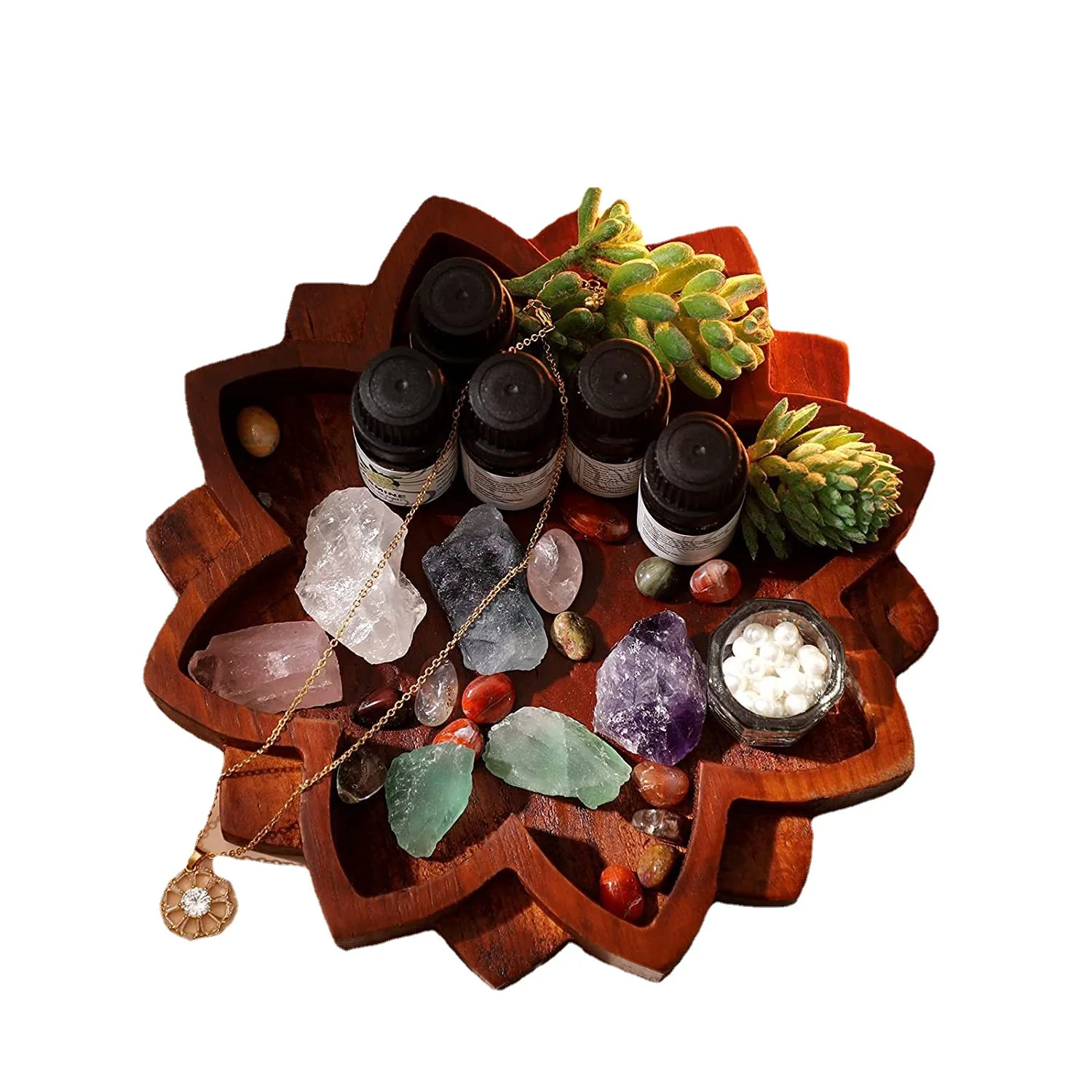 Wooden lotus tray, wooden crystal tray, retro wooden aromatherapy essential oil tray, storage tray, miscellaneous items
Wooden lotus tray, wooden crystal tray, retro wooden aromatherapy essential oil tray, storage tray, miscellaneous items