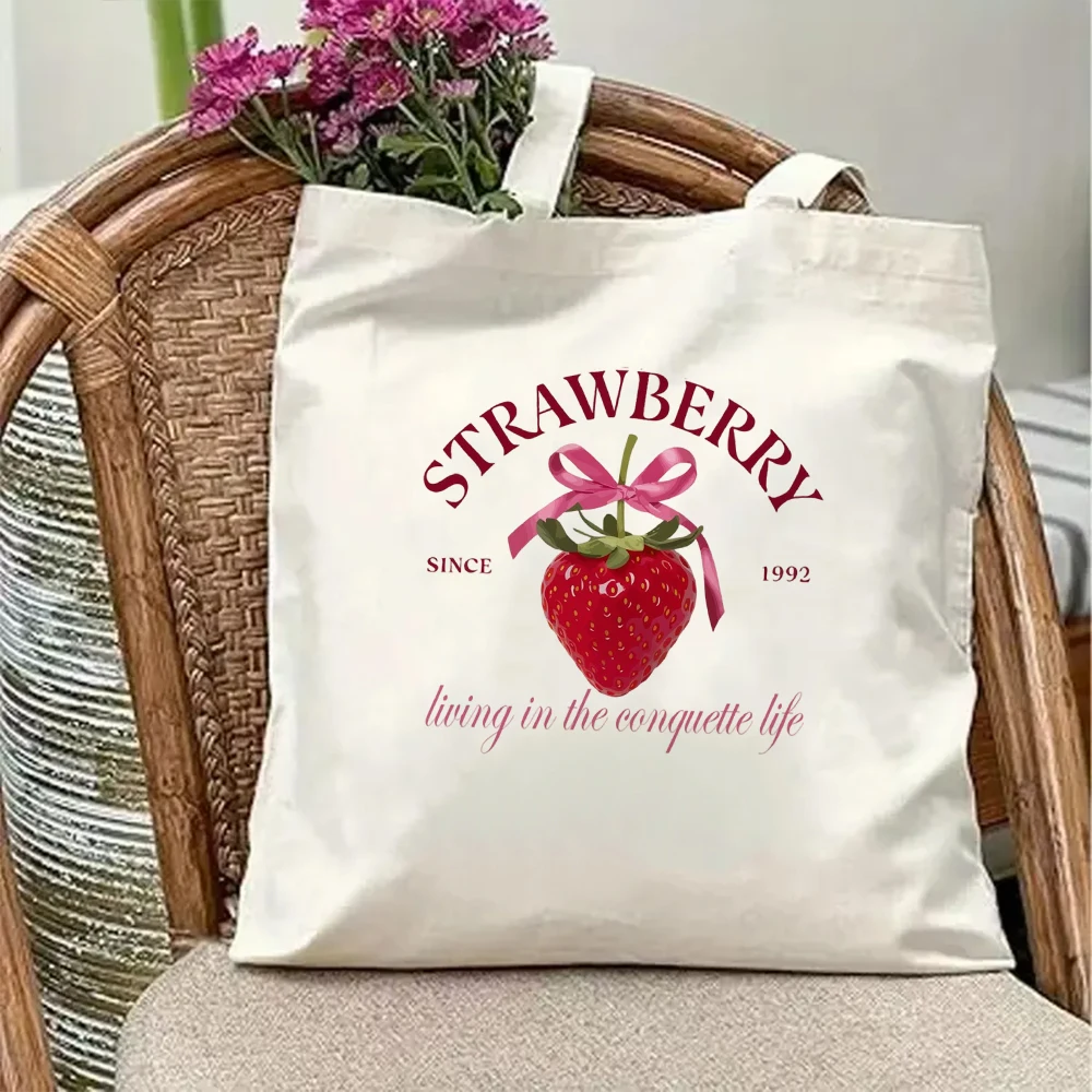 Strawberry Canvas Tote Bag Cute Pink Bow Ribbon Coquette Graphic Print Aesthetic Shoulder Purse Reusable Shopping Bag Gift
Strawberry Canvas Tote Bag Cute Pink Bow Ribbon Coquette Graphic Print Aesthetic Shoulder Purse Reusable Shopping Bag Gift
