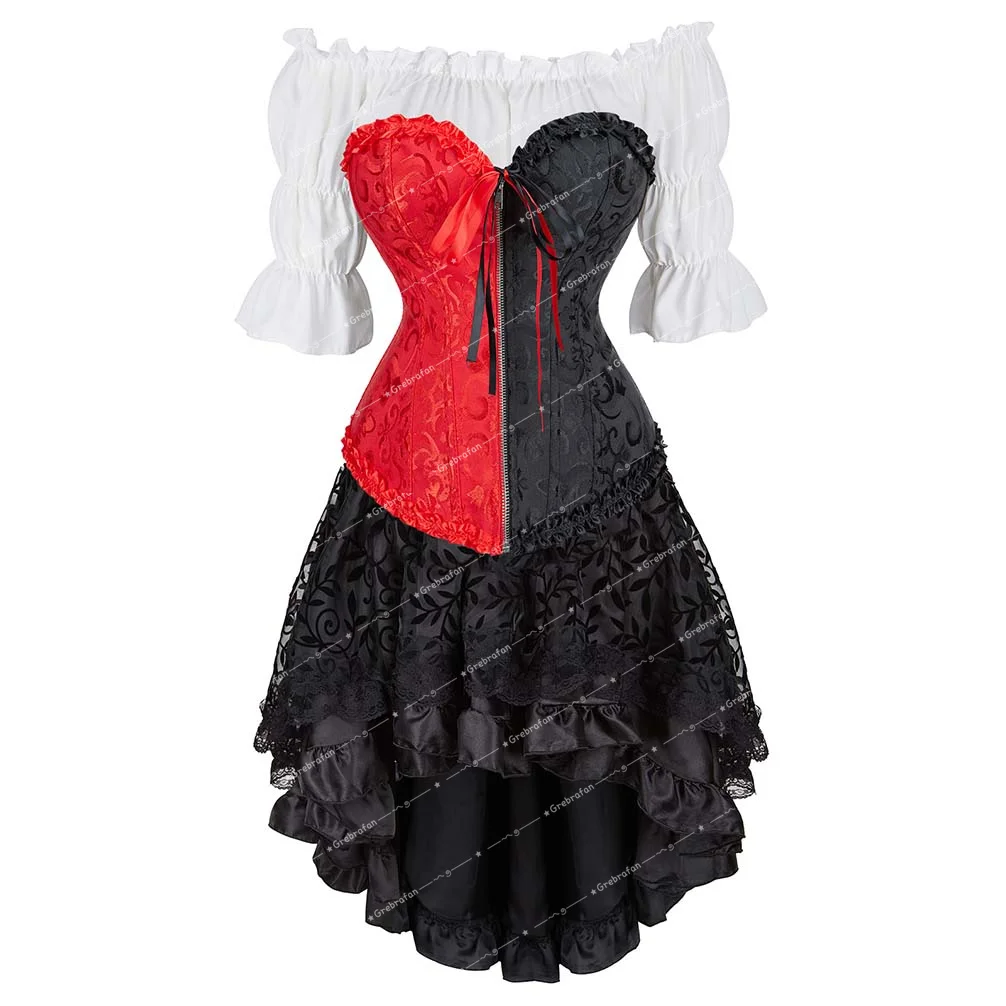 Vintage Corset 3 Piece Outfit Wedding Corsets for Bride Embroidered Bustiers Skirt with Blouse Set Carnival Costumes for Women
Vintage Corset 3 Piece Outfit Wedding Corsets for Bride Embroidered Bustiers Skirt with Blouse Set Carnival Costumes for Women