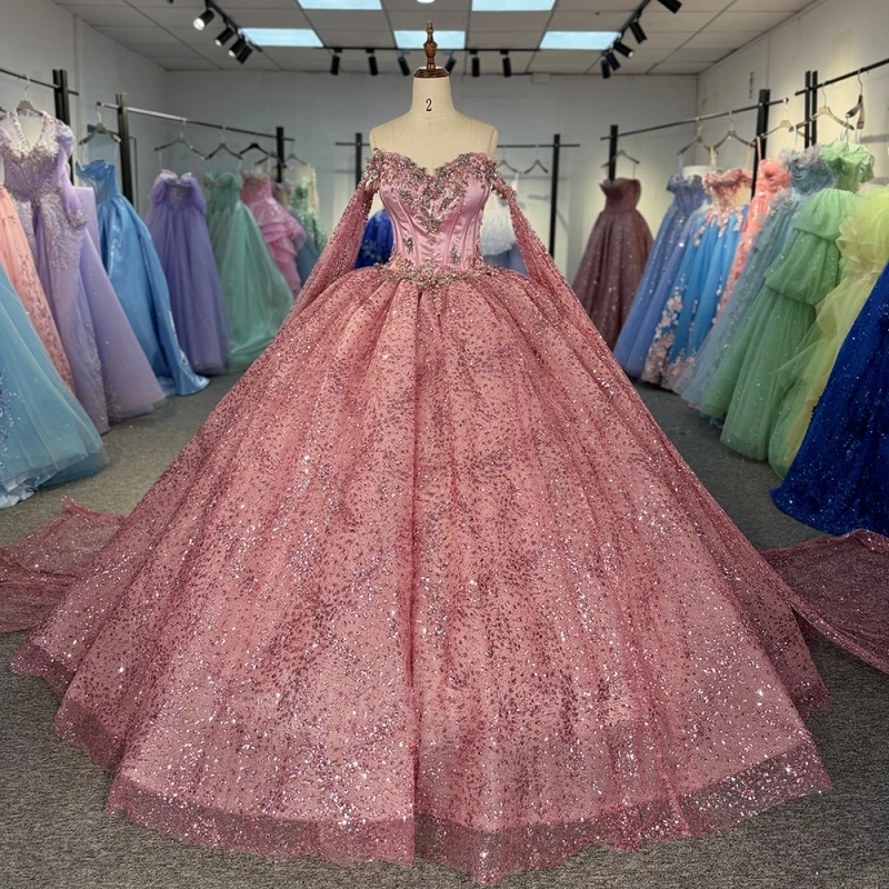 Pink Shiny Quinceanera Dresses Ball Gown Off The Shoulder Sequin Applique Lace Beading Crystal With Cape Tull Corset Party Sweet
Pink Shiny Quinceanera Dresses Ball Gown Off The Shoulder Sequin Applique Lace Beading Crystal With Cape Tull Corset Party Sweet