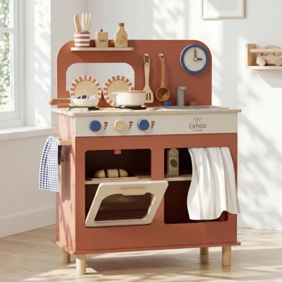 Play Kitchen for Toddlers 1-3, Wooden Kitchen Playset Small, Pretend Play Kitchen Toys with Play Food Pots and Pans Accessories
Play Kitchen for Toddlers 1-3, Wooden Kitchen Playset Small, Pretend Play Kitchen Toys with Play Food Pots and Pans Accessories