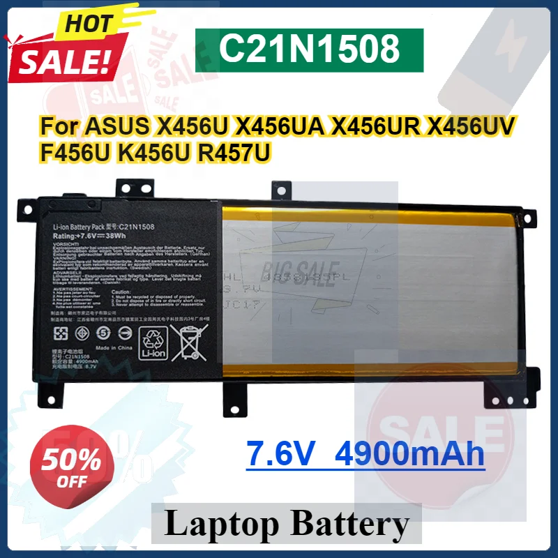 7.8V 4900mAh C21N1508 Laptop Battery For ASUS X456U X456UA X456UR X456UV A456U X456UB X456UF X456UJ F456U F456UV K456U R457U
7.8V 4900mAh C21N1508 Laptop Battery For ASUS X456U X456UA X456UR X456UV A456U X456UB X456UF X456UJ F456U F456UV K456U R457U