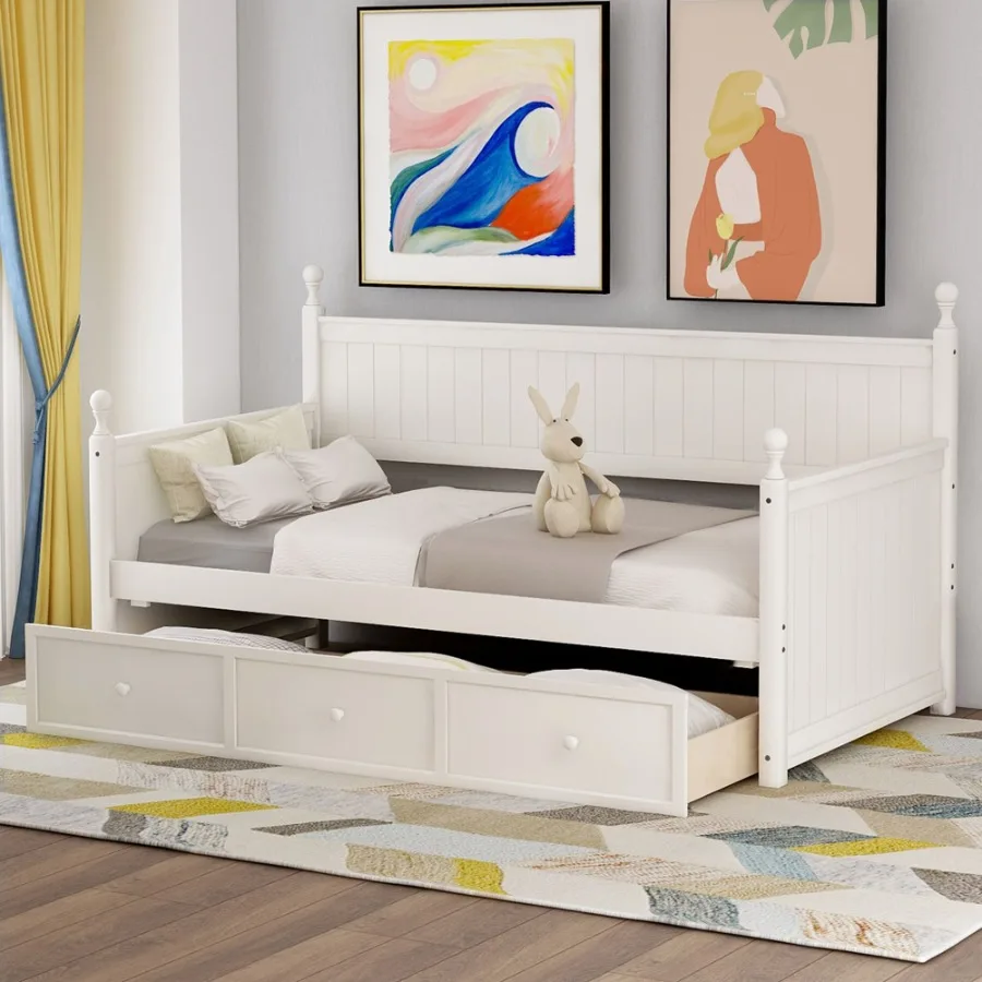 Wood Daybed with Three Drawers ; Twin Size Daybed; No Box Spring Needed ; White
Wood Daybed with Three Drawers ; Twin Size Daybed; No Box Spring Needed ; White
