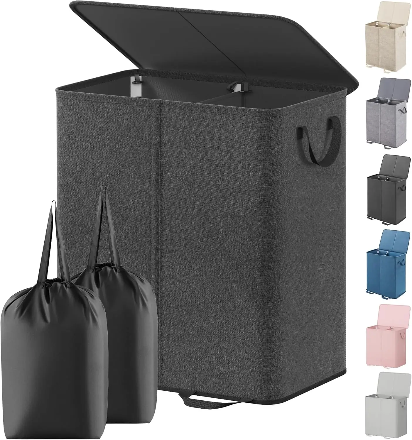 Double Laundry Hamper with Lid and Removable Laundry Bags, Large Collapsible 2 Dividers Dirty Clothes Basket with Handle
Double Laundry Hamper with Lid and Removable Laundry Bags, Large Collapsible 2 Dividers Dirty Clothes Basket with Handle