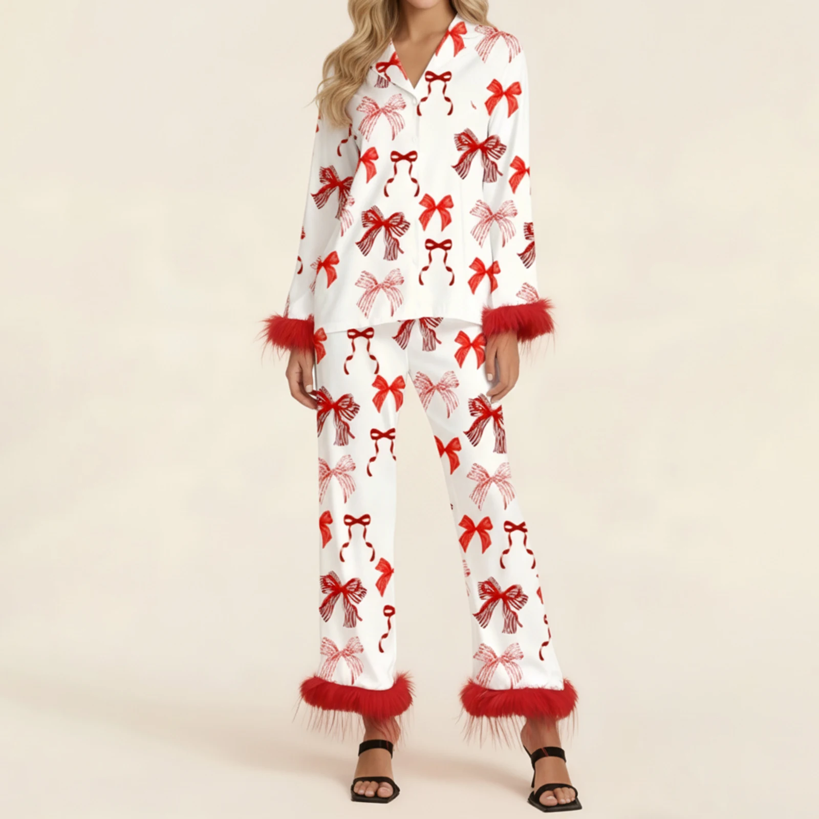 Женские пижамные комплекты с бантом и волосатыми краями, модные топы на пуговицах с длинными рукавами и брюками, мягкая одежда для сна из 2 предметов
Женские пижамные комплекты с бантом и волосатыми краями, модные топы на пуговицах с длинными рукавами и брюками, мягкая одежда для сна из 2 предметов