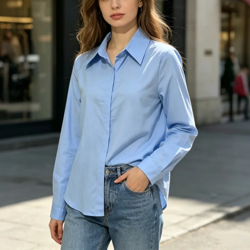 Long Sleeve Button Down Shirt Vintage Women's Casual Turndown Collar Shirts Elegant Light Blue Blouse Spring Office Lady Tops
Long Sleeve Button Down Shirt Vintage Women's Casual Turndown Collar Shirts Elegant Light Blue Blouse Spring Office Lady Tops