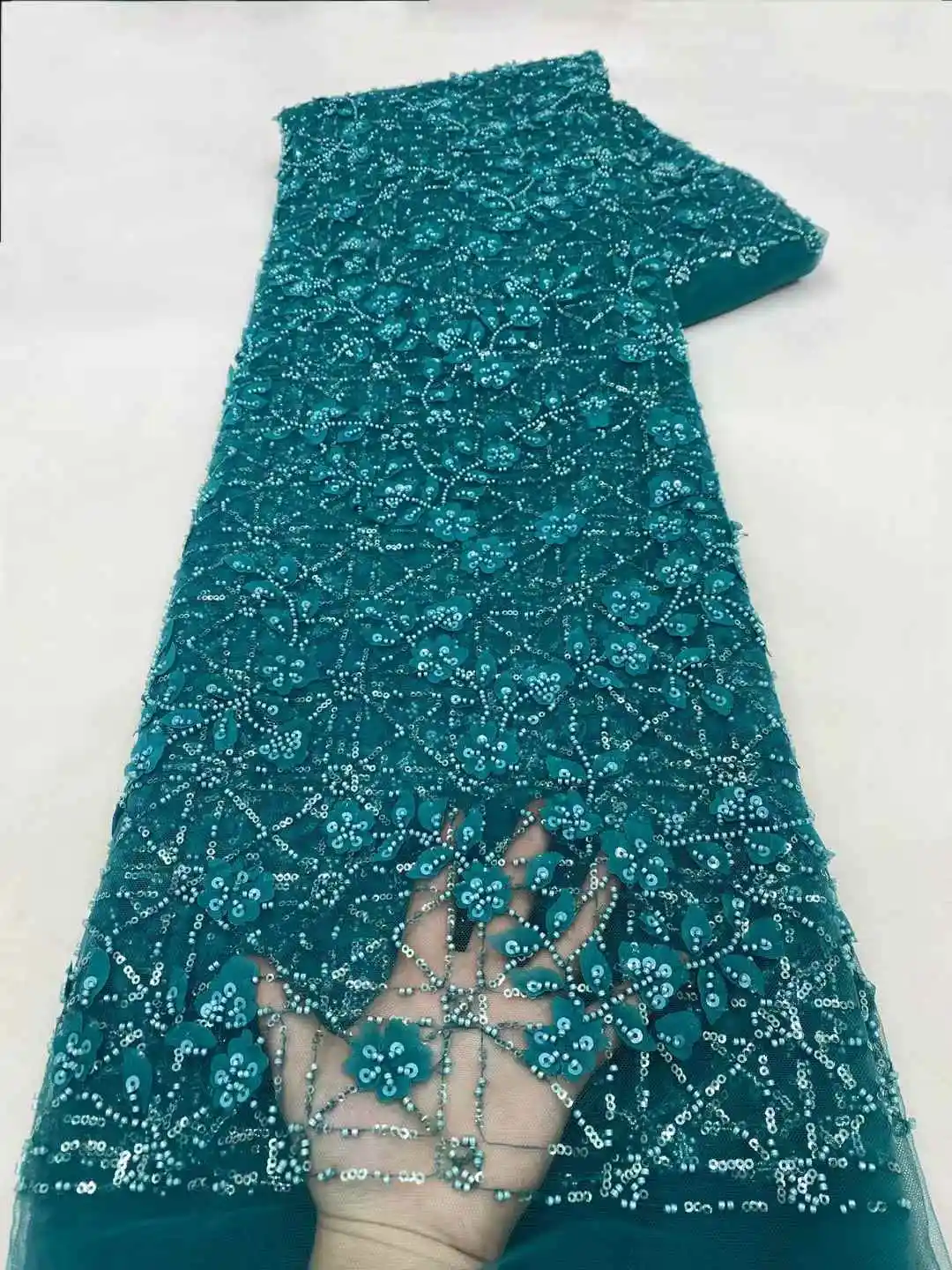 Luxury African Sequins Beaded Lace Fabric 2025 5 Yards High Quality French Mesh Tulle Groom Embroidery Wedding Bridal Lace Dress
Luxury African Sequins Beaded Lace Fabric 2025 5 Yards High Quality French Mesh Tulle Groom Embroidery Wedding Bridal Lace Dress