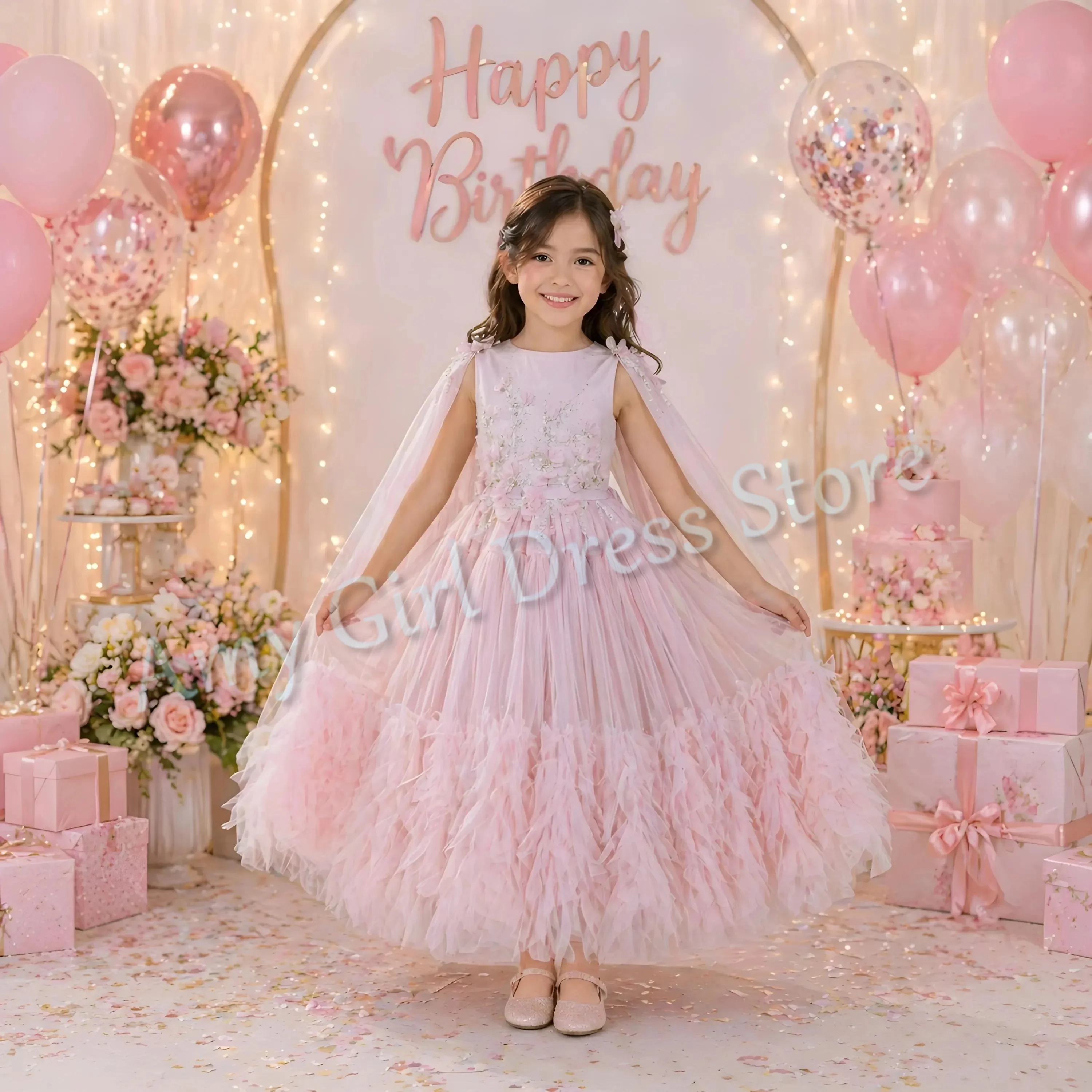 Customized Pink Flower Girl Dress For Wedding Tulle Layered Appliques Shawl Puffy Princess Birthday Pageant First Communion Gown
Customized Pink Flower Girl Dress For Wedding Tulle Layered Appliques Shawl Puffy Princess Birthday Pageant First Communion Gown