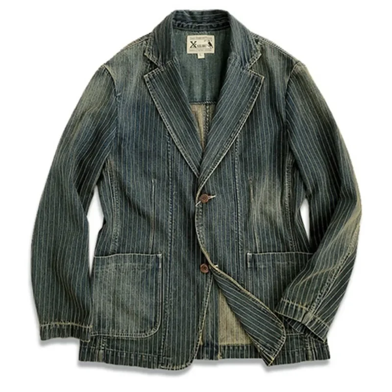 Amekaji Wear, мужская хлопковая полосатая джинсовая повседневная куртка в стиле ретро, потертая ниша, хорошее качество
Amekaji Wear, мужская хлопковая полосатая джинсовая повседневная куртка в стиле ретро, потертая ниша, хорошее качество