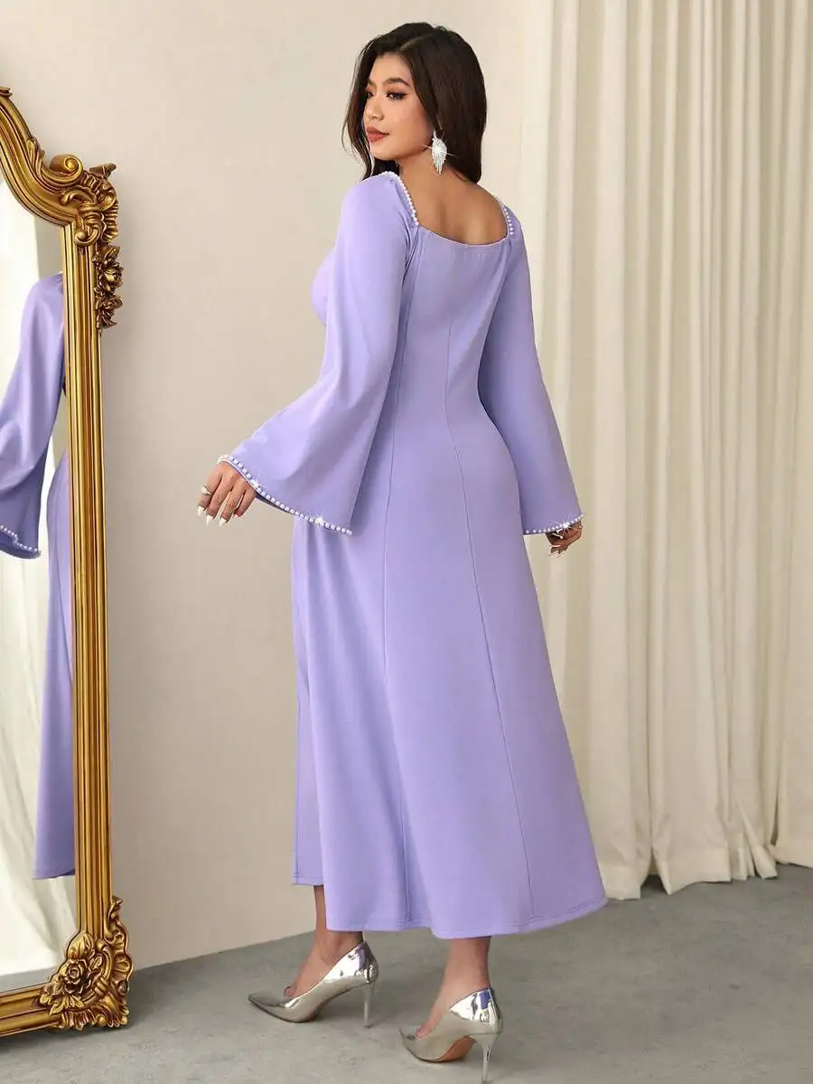 Elegant Lilac Beaded Flare Sleeve Long Dress For Women Prom Party Spring
Elegant Lilac Beaded Flare Sleeve Long Dress For Women Prom Party Spring