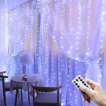 1 Set of USB Fairy Lights for Curtains – 200 Led, Remote Control, 8 Modes for Decor (White)