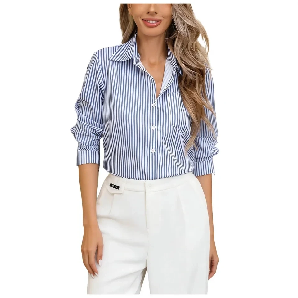 Women's Stripe Printed Shirts And Blouses Fashion Single Breasted Long Sleeve Work Shirt Spring New Office Lady Tops Blusas
Women's Stripe Printed Shirts And Blouses Fashion Single Breasted Long Sleeve Work Shirt Spring New Office Lady Tops Blusas