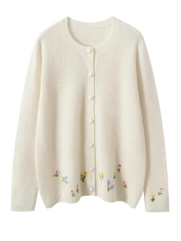Basics Cardigan Women's Embroidered Flower Blouse Autumn Winter 100% Cashmere Sweater O-Neck Knitwear Grace Lazy Office Lady Top
Basics Cardigan Women's Embroidered Flower Blouse Autumn Winter 100% Cashmere Sweater O-Neck Knitwear Grace Lazy Office Lady Top