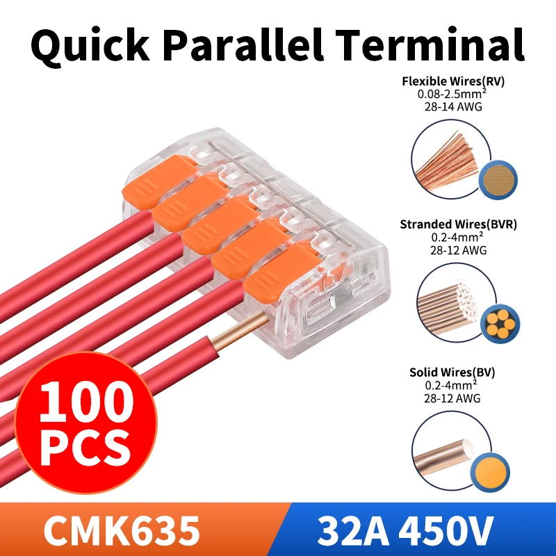 JINH 100Pcs CMK635 Compact Parallel Lever Wire Connector Electrical Distribution Splice Terminal Block Quick Wiring
JINH 100Pcs CMK635 Compact Parallel Lever Wire Connector Electrical Distribution Splice Terminal Block Quick Wiring