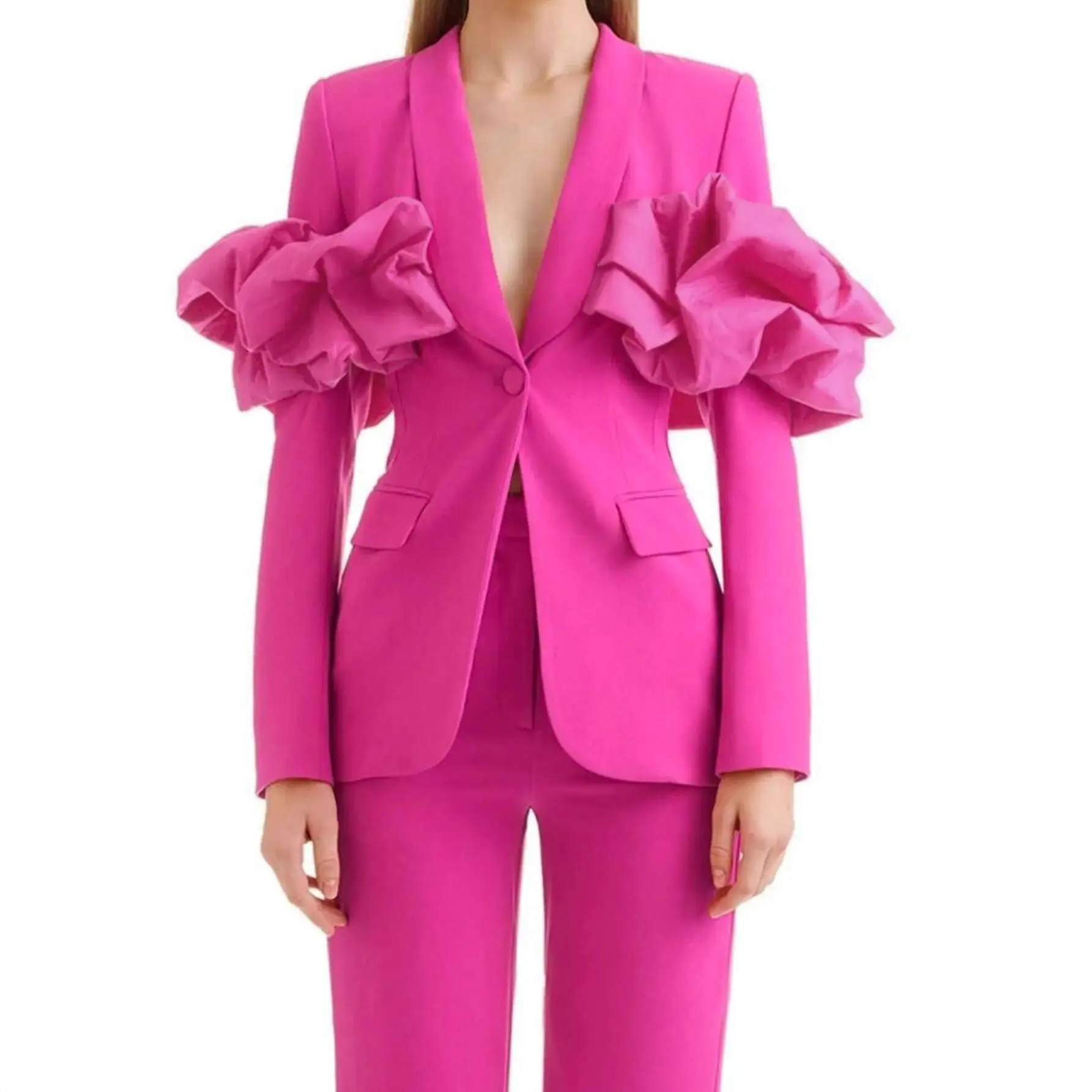 3D Floral V-Neck Blazer Suit Set With Waist-Cinching Blazer Jacket And Straight-Leg Pants Two-Piece Set
3D Floral V-Neck Blazer Suit Set With Waist-Cinching Blazer Jacket And Straight-Leg Pants Two-Piece Set