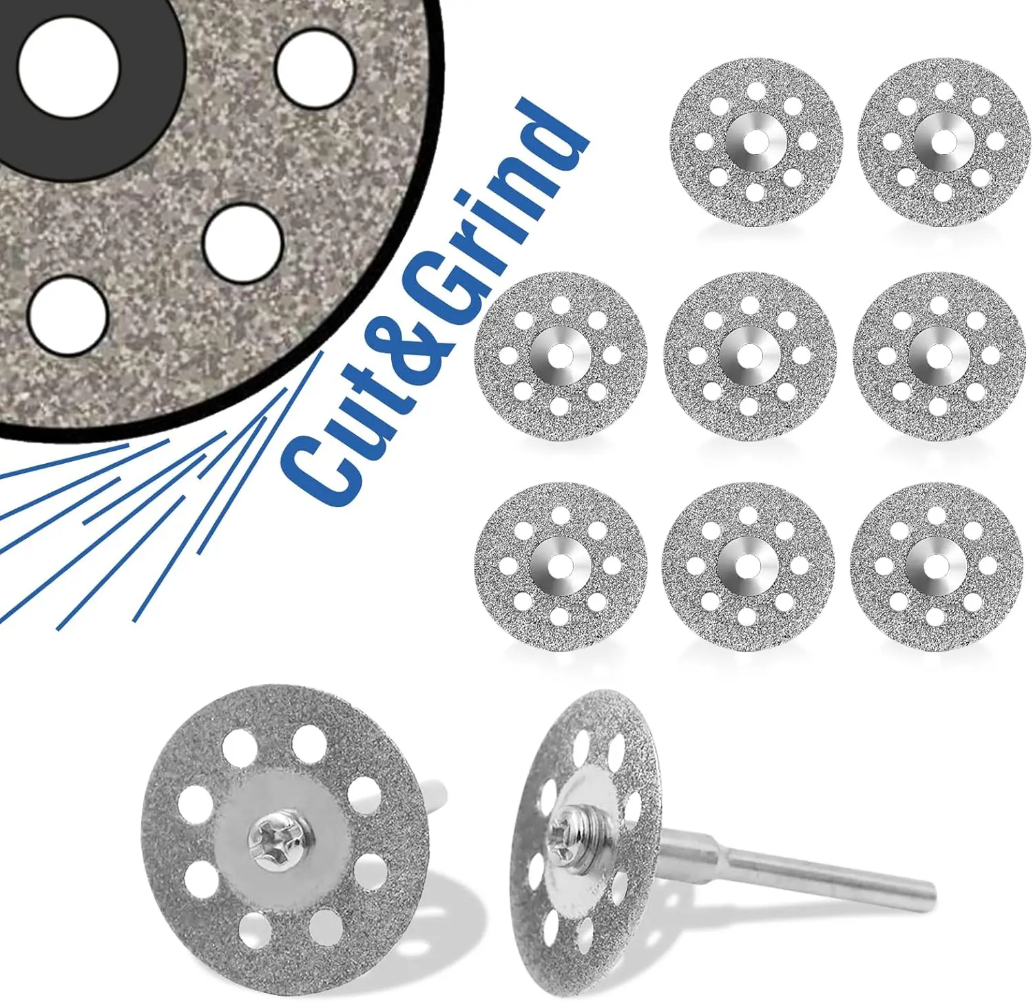 10 pcs Diamond Cutting Wheel 22mm with Mandrel for Rotary Tools, Cut Off Discs, Coated, Gemstone Glass Ceramic
10 pcs Diamond Cutting Wheel 22mm with Mandrel for Rotary Tools, Cut Off Discs, Coated, Gemstone Glass Ceramic