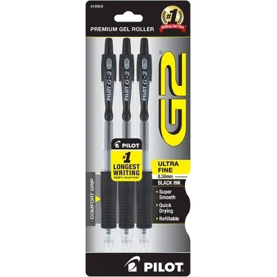 3pk Gel Pens Ultra Fine Point 0.38mm Black Ink
3pk Gel Pens Ultra Fine Point 0.38mm Black Ink